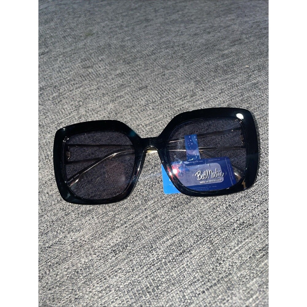 Bob Mackie oversized Squared sunglasses with a black frame and gold accents New